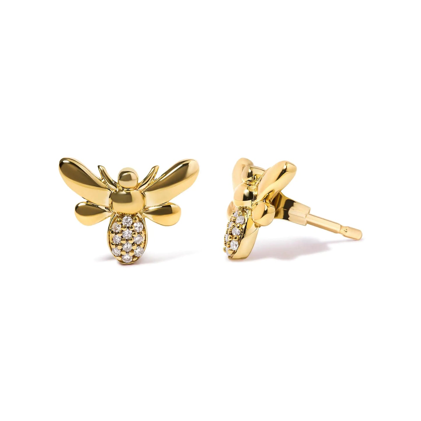 10K Yellow Gold Diamond Accented Bumble Bee Stud Earrings