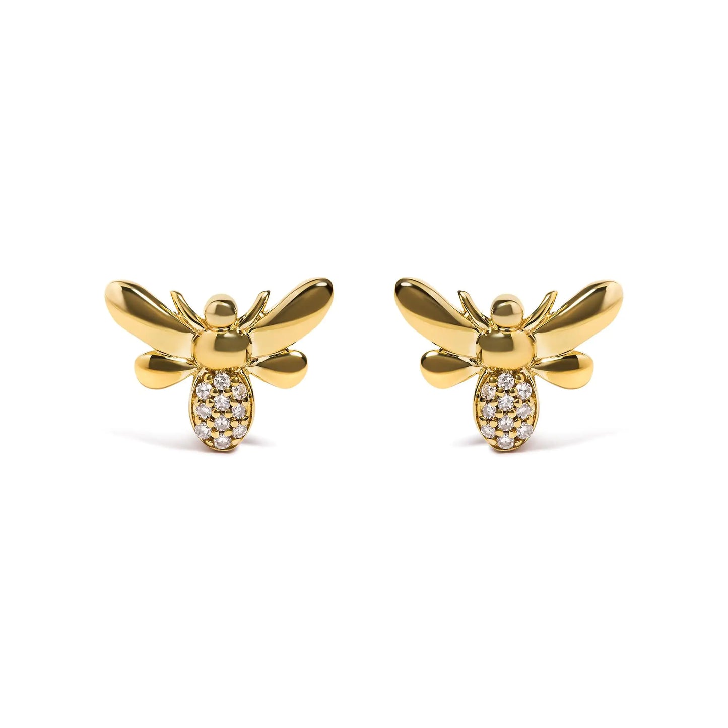 10K Yellow Gold Diamond Accented Bumble Bee Stud Earrings