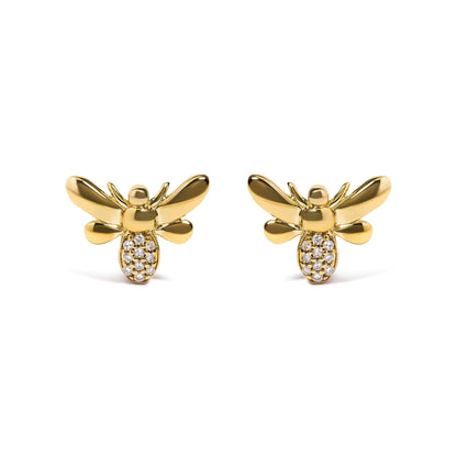 10K Yellow Gold Diamond Accented Bumble Bee Stud Earrings