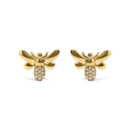 10K Yellow Gold Diamond Accented Bumble Bee Stud Earrings