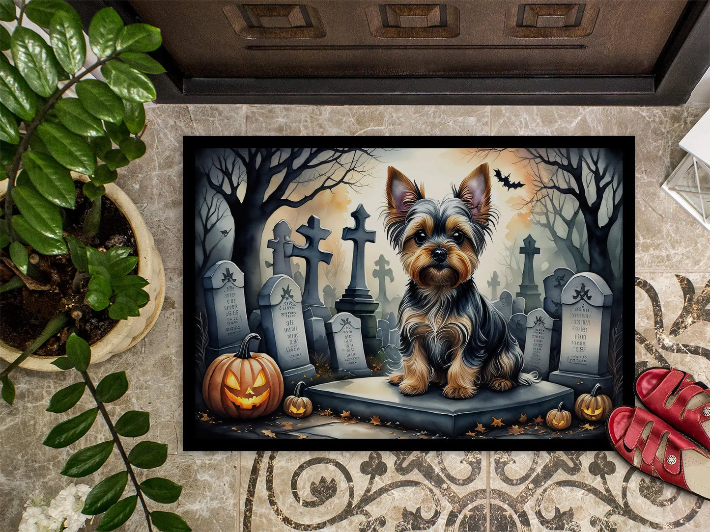 Yorkshire Terrier Spooky Halloween Doormat