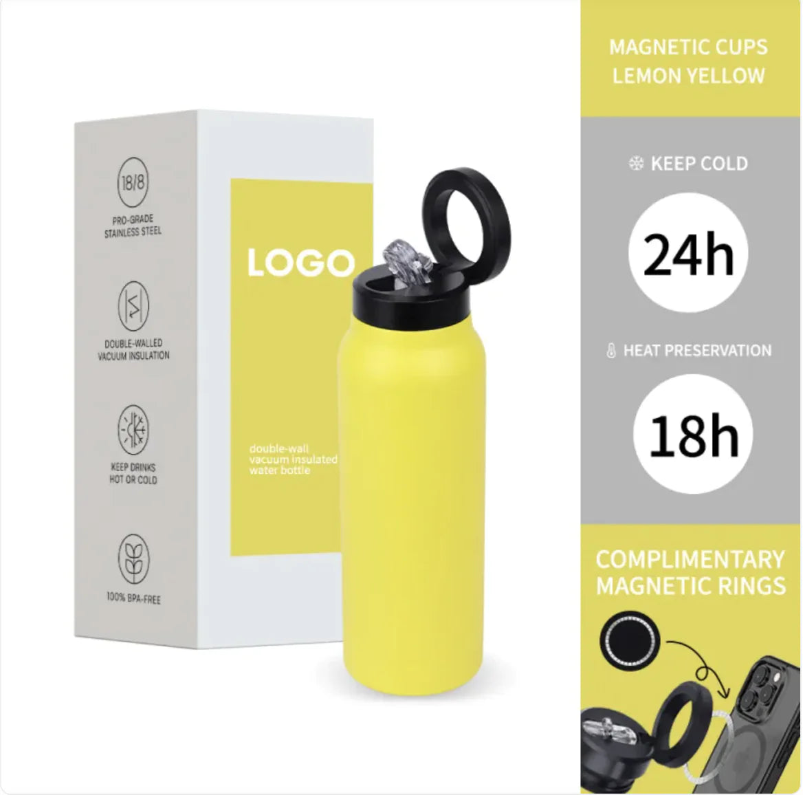 Stainless Steel Magnetic Vacuum-Insulated Water Bottle