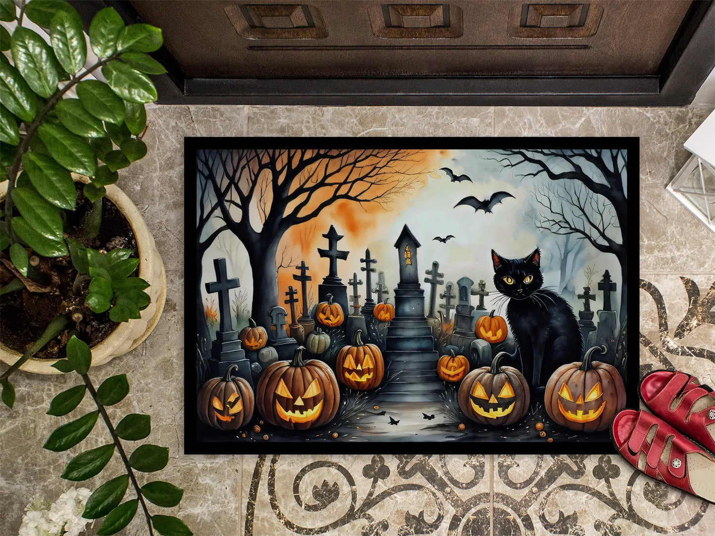 Black Cat Spooky Halloween Doormat