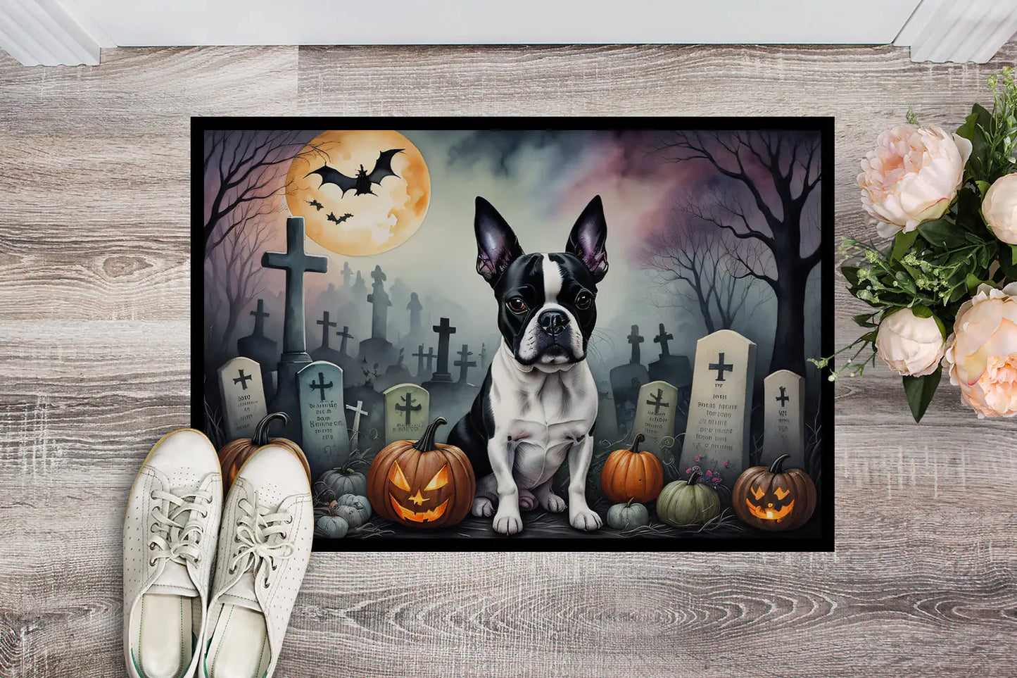 Boston Terrier Spooky Halloween Doormat