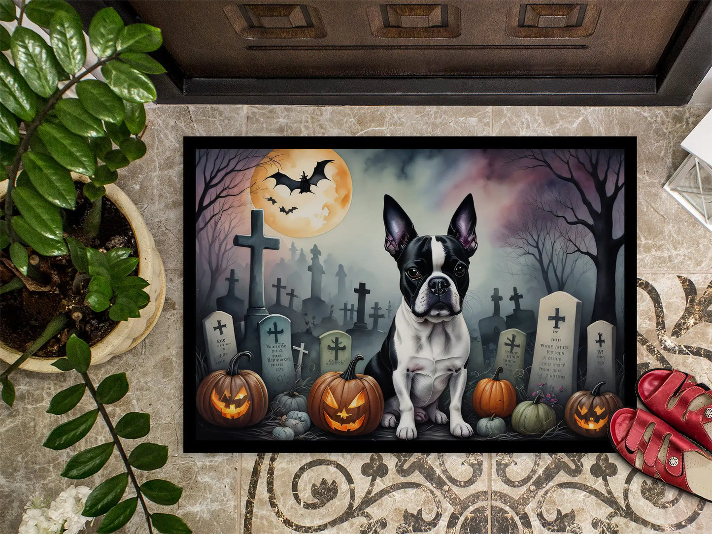 Boston Terrier Spooky Halloween Doormat