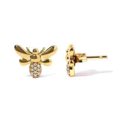 10K Yellow Gold Diamond Accented Bumble Bee Stud Earrings