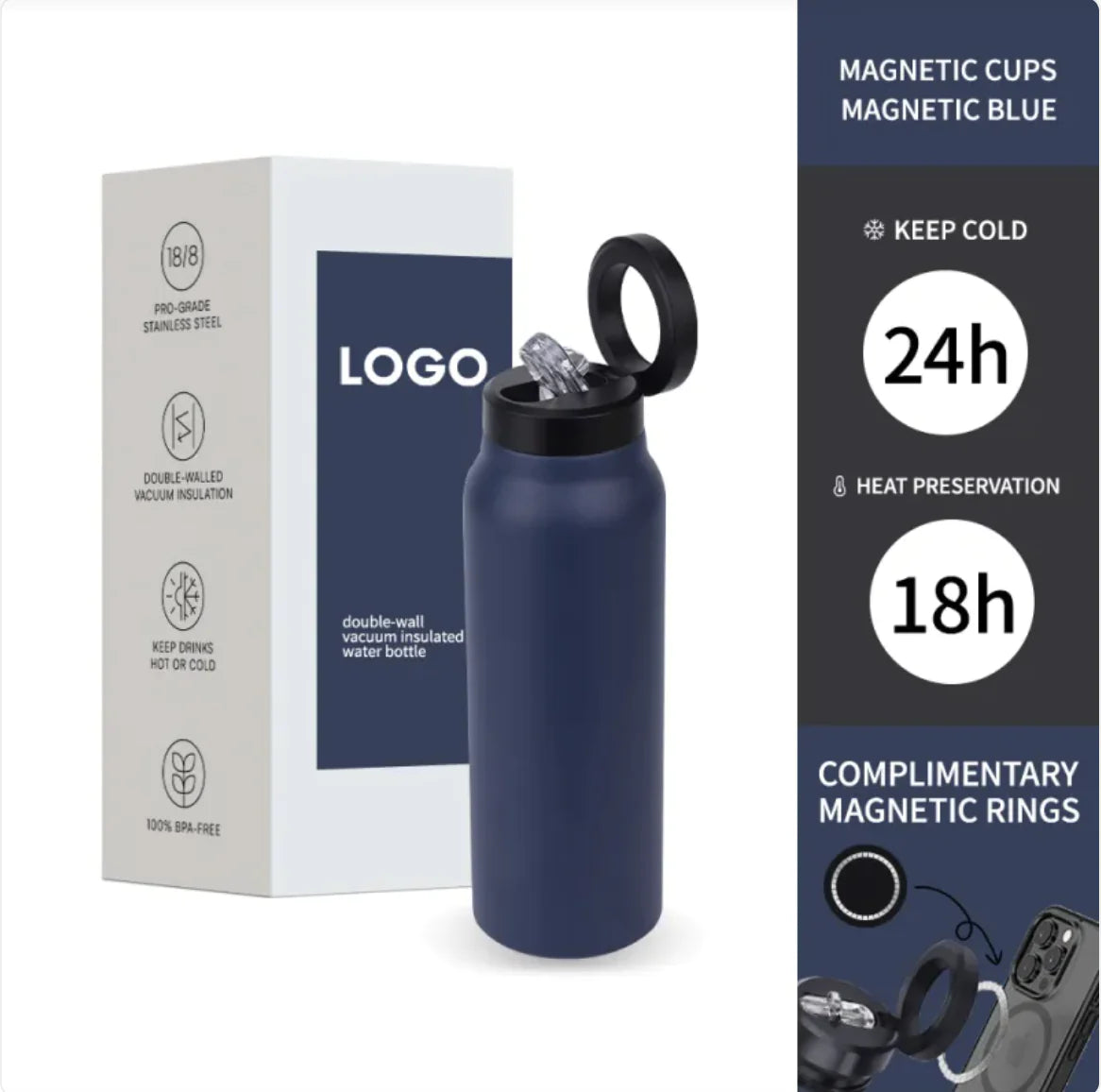 Stainless Steel Magnetic Vacuum-Insulated Water Bottle