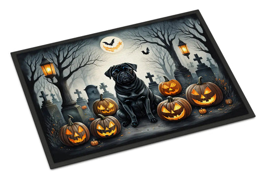 Black Pug Spooky Halloween Doormat