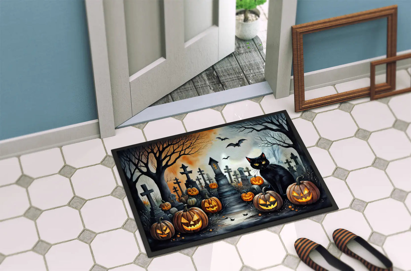 Black Cat Spooky Halloween Doormat